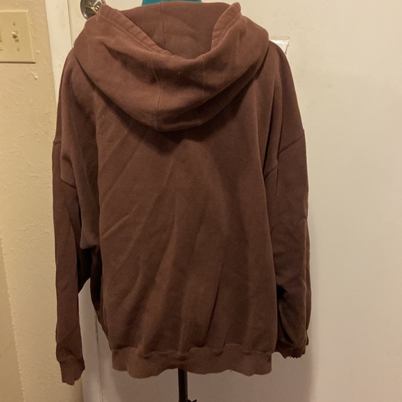 Mens Destressed Hoodie 2XL Dark Brown Zip front - Picture 5 of 10